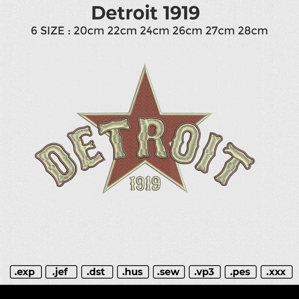Detroit 1919 Embroidery File 6 size