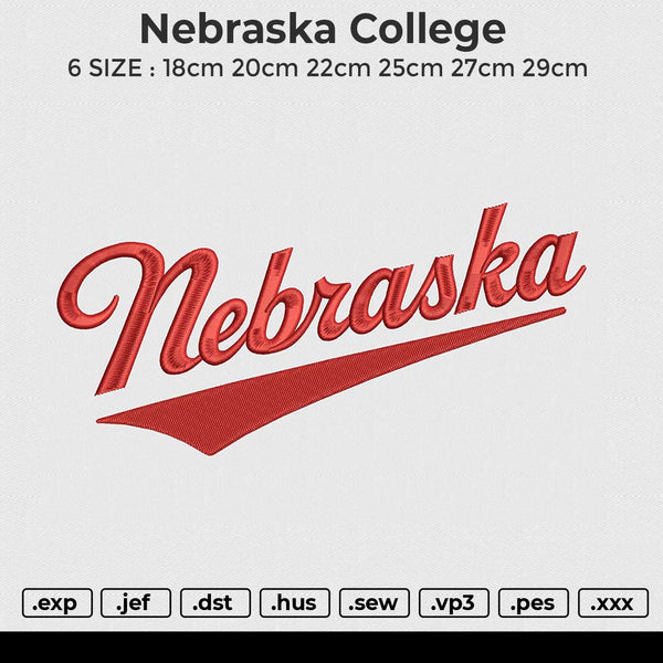Nebraska College Embroidery File 6 size