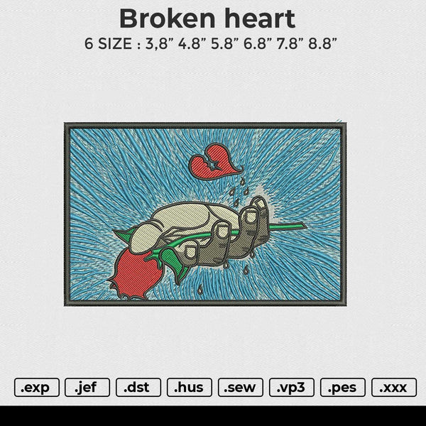 Broken Heart Embroidery File 6 size